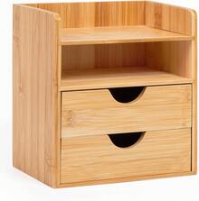 2 Drawers Desktop Organiser Mini Shelf Storage Box Drawer Storage For Home Workspace Office Supplies 19.4L X13W X21H - Brown - View 9