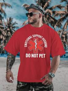Camiseta de manga corta oversized con estampados de moda americana "Hombre de apoyo emocional, no toques", diseñada para hombres de talla grande, perfecta para primavera y verano con cuello redondo casual y tejido transpirable, talla grande - Negro - Ver 8