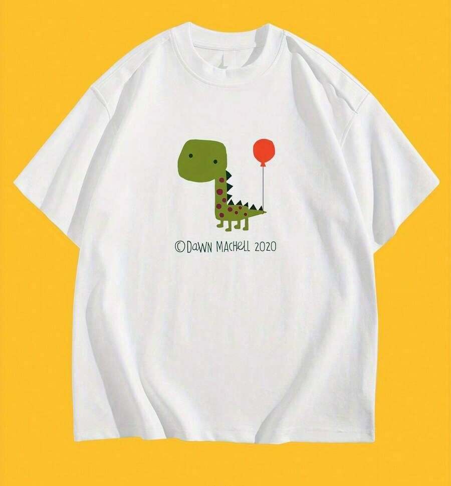 Camiseta de cuello redondo con diseño creativo y divertido de dibujos animados, de algodón puro, estilo casual de verano, manga corta, estilo vintage urbano, unisex, holgada, de algodón, con cuello redondo y manga corta. - Blanco - Ver 1
