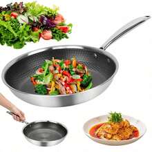 30cm Edelstahlpfanne Mit Verlängertem Griff & Wabenstruktur – Für Schadstoffreies Braten, Backen Im Backofen & Auf Allen Herdarten, Inklusive Deckel - Übersicht 3