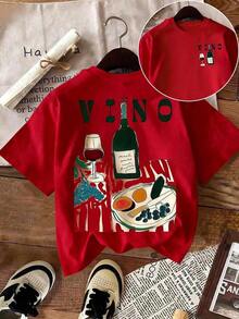 DrmWander Camiseta gráfica para mujer, camiseta de manga corta de estilo casual y urbano, top de verano lindo-Vintage Street Style Unisexoose Cotton Short Sleeve Crew Neck T-Shirt - Rojo - Ver 6