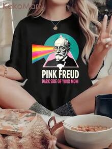 Casual T-shirtSudadera de Mujer con Cuello Redondo Negra Rosa Freud El Lado Oscuro de Tu Mamá Estampado Gráfico de Retrato Psicodélico Ropa Casual para el Día a Día100% CottonDurable - Negro - Ver 1
