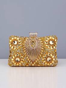 Acrylic Rhinestone Evening Handbag For Wedding, Popular Chain Shoulder Bag Adorned With Rhinestones - Army Green - View 6