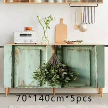 1 Stück Falsche mintgrüne Vintage Holztür Muster bedruckter Polyester Samt Tischdecke, ideal für Küchenschranktüren, praktisch zum Aufhängen, Heimdekoration, geeignet für Küche, Waschküche, Lagerschränke, kann auch als Fenstervorhang verwendet werden - Verschiedenfarbig - Übersicht 15