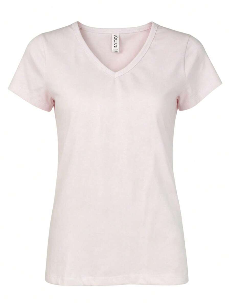 Women's V Neck Short Sleeve Casual T-Shirt with Slight Stretch Fabric Everyday Basic Tee - Blanco - Ver 1