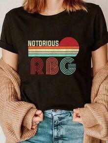 Vintage RBG T-Shirt, 100% Cotton, For Women, Summer T-Shirt For Men And Women, Comfortable And Soft, With Round Neck, Children's Clothing - 黑色 - 查看 1