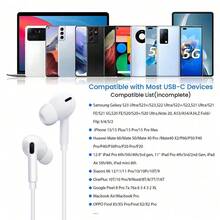 适用于 17、Air、16、15 Pro Max、Plus 和 Pro 的有线 USB Type-C 立体声耳机；适用于 15、16 Pro Max、Plus 和 Pro 的 USB-C 有线耳机；适用于安卓智能手机 Galaxy Note10/20、A53/A54 的 USB-C 有线耳机；适用于 Apple 15 的有线控制入耳式耳机；带麦克风的 USB-C Type-C 耳机，兼容 Galaxy S25/S21/S22/S23/S24/Ultra/Plus/Note 20/Z Flip/Z Fold/A15/A16。 - 查看 5