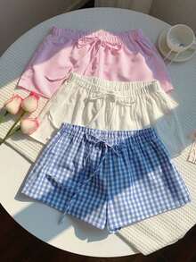3 pantalones cortos sueltos y casuales con cintura de atar para mujer - Multicolor 8 - Ver 3
