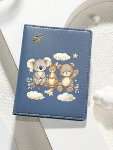 1pc Cartoon Print Passport Holder - Cute Koala, Kangaroo And Bear With Stars And Clouds Travel Organizer - Birthday Gift For Wife, Girlfriend, Best Friend, Holiday Gift - Multicolor - View 12