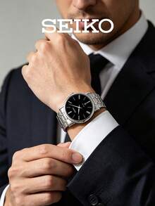 Seiko SKP393J1 男士石英表，经典商务腕表，不锈钢表带，带日期显示，日常、派对、周年纪念礼物 - 銀色 - 查看 2