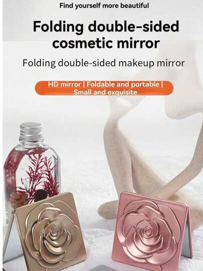 Compact Folding Mirror For Women, Rose-Shaped Design, Portable And Small, Essential For Travel And Outings, Gifts For Women,Room Decor,Mother Gifts