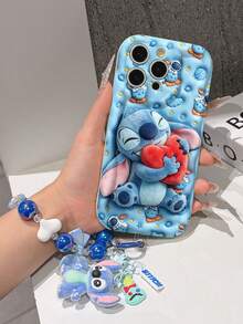 Disney Has Authorized, Phone Case - Chain Set, The Stitch Lilo & Stitch 3D Phone Case Plus A Silicone 3D Stitch Bracelet With Metallic Ring Removable Bracelet, Stitch And Angel Pattern, Compatible With Iphone17/16/15/14/13/12/11/XS/XR/X Plus Pro Max, A Stylish Cartoon Phone Case, The Perfect Gift Choice, Phone Protection, Durable Phone Cover, Great Gift For Friends And Family. - trắng - Xem 4