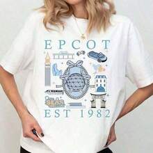 Camiseta Epcot Est 1982 World, Camiseta Epcot Mirror, Camiseta Around World, Land Family, Camiseta de algodón para mujer Epcot Center Park Swea220g, Camiseta de cuello redondo gruesa y suave, Camiseta corta estampada para mujer, Top casual de estilo retro estético adecuado para chicas y mujeres, Camiseta holgada de moda de verano adecuada para viajes, uso diario en la calle, trabajo o para relajarse, Ropa vintage para mujer, Ropa para mujer. - Blanco - Ver 8