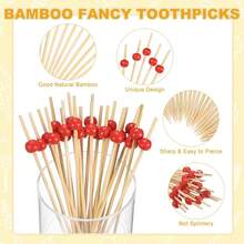100pcs Red Bead Bamboo Skewers, Appetizer Picks, Smooth Splinter-Free, Suitable For Wedding, Birthday, Party, Graduation, Anniversary, Dining, School Events, Christmas, Halloween, Thanksgiving, Essential Kitchen Utensil - Red - View 11