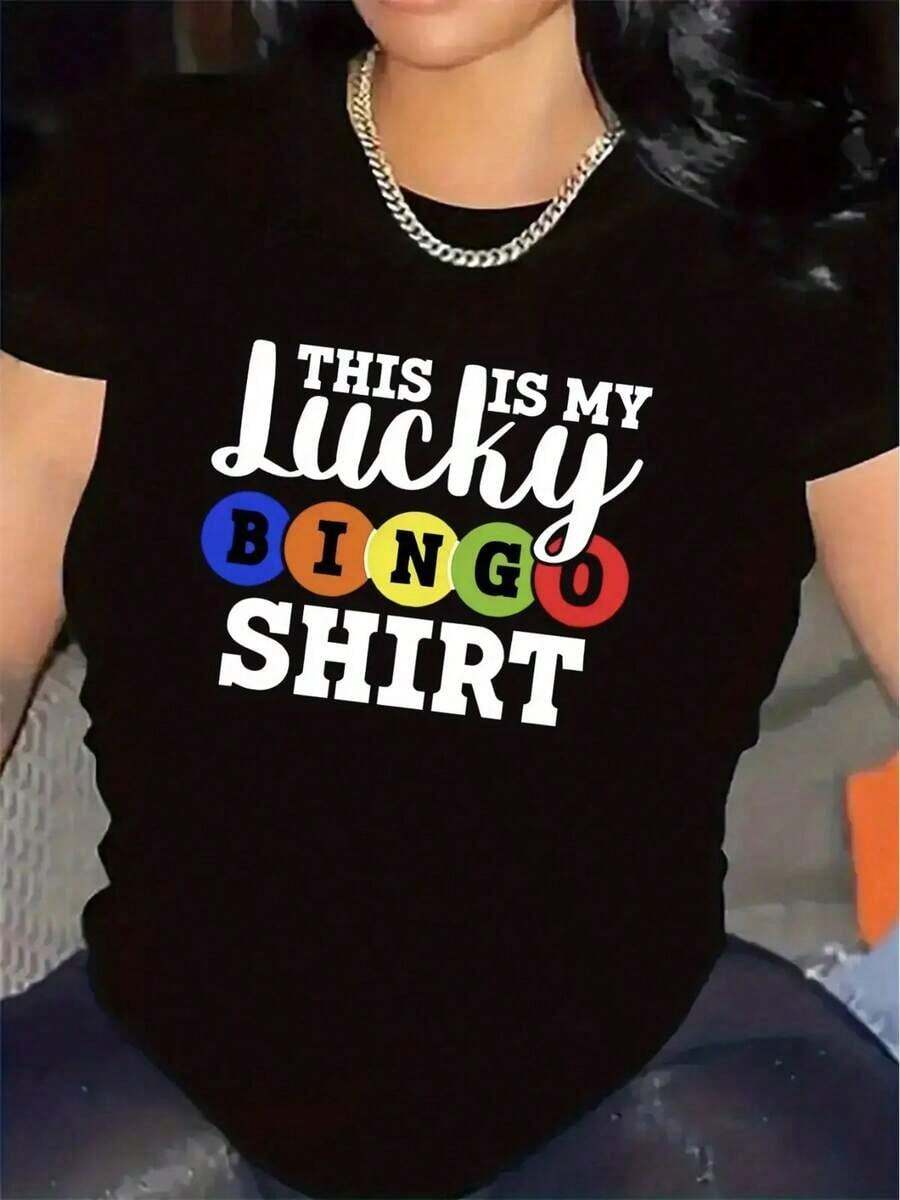 Women's Funny Bingo T-Shirt - "This Is My Bingo" Print Tee - Soft And Stretchy Polyester Top For Bingo Nights, Game Nights, And Casual Wear - White T-Shirt With Bold Black Lettering - Perfect Gift For Bingo Lovers, Bingo Accessories, Fun Design, Durable Fabric, Comfortable Fit, Social Gatherings, Humorous Clothing, Lightweight Material, Short Sleeve T-Shirt, Adult Women - 黑色 - 查看 1