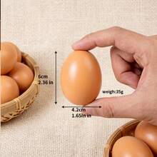 2pcs Handmade Wooden Realistic Chicken Eggs, Lifelike Wood Grain Texture, Poultry Decoy Model, Farm Theme Decoration, Farmhouse Style Home Accents - Light Brown - View 3