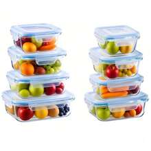 8 Piece Glass Meal Preparation Container Set, Candy Tray, Candy Jar,  Glass Meal Preparation Container Set For Microwave, Oven, Freezer And Dishwasher For Healthy Food Storage, Fruit Snacks, Leftovers. - Multicolor - View 10
