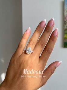 MADEONE 1 pieza Anillo de plata de ley 925 con forma de lágrima, anillo de mujer de estilo europeo exquisito, delicado y único, adecuado para bailes, reuniones y fiestas, un excelente regalo - Anillo de diamantes de 4 quilates en forma de lágrima - Ver 4