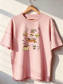 Cute And Relaxed Print Short-Sleeve T-Shirt, Fashionable Short-Sleeve T-Shirt For Spring And Summer 2026, Made In Mexico, 180 Grams. Cartoon Print, Couple Design, Suitable For Indoor Or Outdoor Wear. Crew Neck, Unisex, Ideal For Office And Leisure. One-Piece Pack. - PK-P631577SLNDXZGY444 - 查看 1