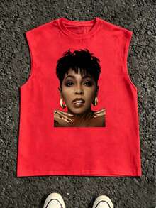 Vintage Anita Baker Big Head T-Shirt Unisex Retro R&B Graphic Tank Top Must-Have For 80s Music Fans Soft Comfy Top Perfect For Concerts Hangouts - 紅色2 - 查看 1