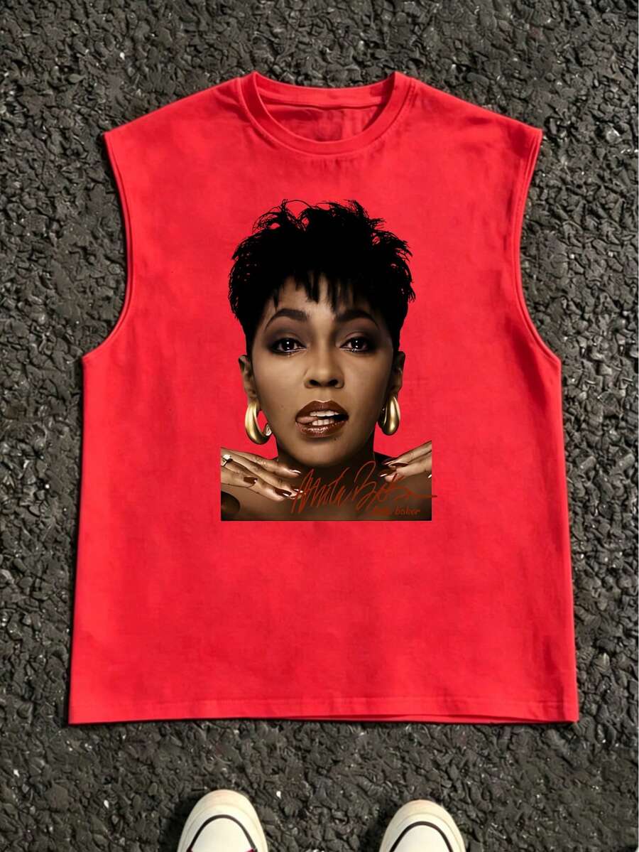 Vintage Anita Baker Big Head T-Shirt Unisex Retro R&B Graphic Tank Top Must-Have For 80s Music Fans Soft Comfy Top Perfect For Concerts Hangouts - 紅色2 - 查看 1
