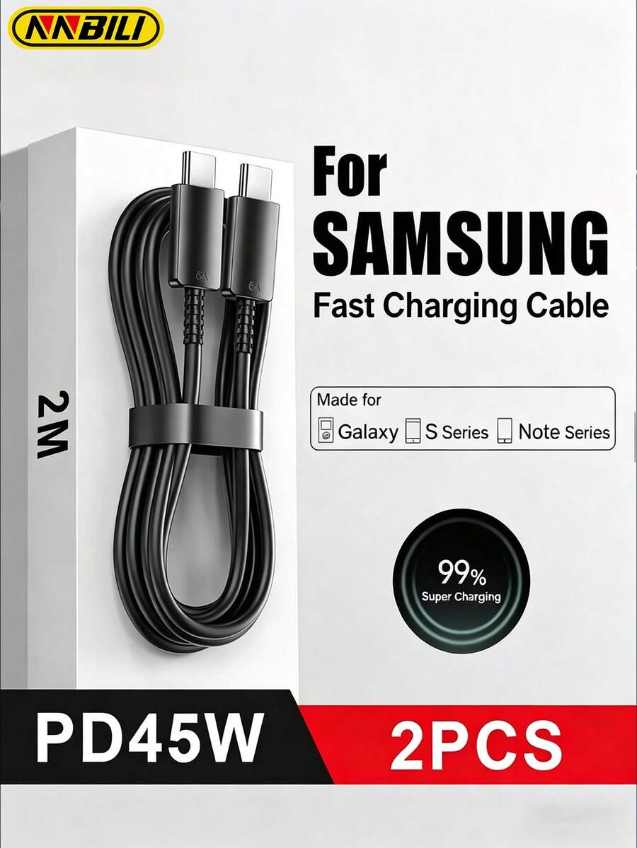 NNBILI 2条装 PD 45W USB-C 数据线 1米/2米 兼容三星 Galaxy S20 S21 S22 S23 S24 S25 S26 Ultra Note 10+ 5G 20 A53 A54 超快充电 USB Type-C 数据线