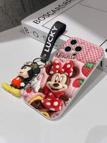 Disney Mickey Mouse Clubhouse Phone Case : 3D Fluffy Pattern Border Protector Phone Soft Phone Case With A Free Cute Mickey Bracelet Chain Lanyard, Mickey, Minnie, Goofy, Donald Duck, Daisy Duck, Pluto, For Apple 17 Promax 17 Pro 16 15 14 13 12 11 Pro Max XS Max X XR Soft Cover Summer Phone Case - 白色 - 查看 7