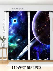 2 Panels Galaxy Nebula Starry Sky Curtains, Space Print Window Curtains, Soft Light Filtering Astronomy Curtains For Boys Girls, Machine Washable - Multicolor - View 30
