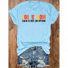GOALIE MOM Is NOT AN OPTION Text Colorful Font S Gatherings Soccer Mom Outings Casual Attire Round-Neck Pullover Comfortable And Soft Women's T-Shirt - 淺藍色 - 查看 6