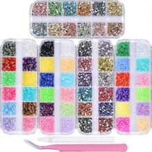 Kikonoke 5 Boxes Nail Art Rhinestones Half Pearls Kit 3D Flatback Jelly Crystal Gems Diamantes Design For Crafts Face Clothes Clothes Glass Decorations DIY (60 Colors 2mm) - Màu A - Xem 1