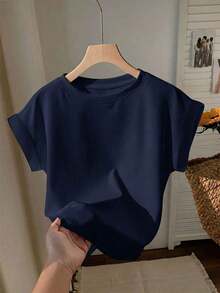 2 piezas de camisetas de manga corta con cuello redondo y hombros caídos, ligeramente transparentes, adecuadas para el verano - Multicolor 5 - Ver 3