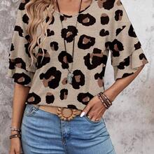 Women's Casual Loose Crew Neck Short Sleeve Ruffle Hem T-Shirt, Suitable For Summer,Casual - Multicolor - Ver 3