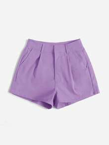 Shorts diarios tejidos de unicolor para mujer, sencillos - Púrpura malva - Ver 3