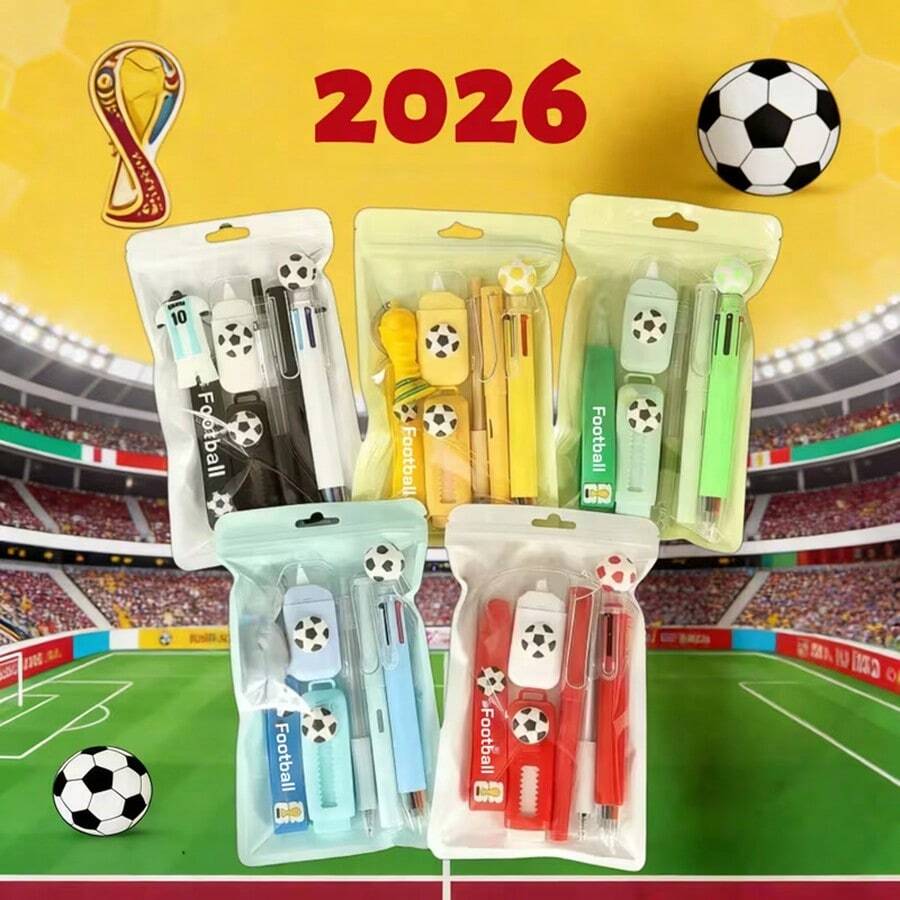 6pcs Football Themed Stationery Gift Set, Perfect For School Opening And Graduation Ceremonies, Cute Learning Supplies For Study Rewards - Multicolor - View 1
