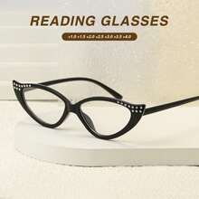 1pc Fashion Cat Eye Small Frame Reading Glasses, Rhinestone Design Stylish, Gradient Color Frame, Elegant & Sophisticated Women Reading Glasses - hitam - View 4