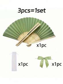 1/3/15/30入 夏季綠色系列婚禮禮物扇子組，女用摺疊扇，綠色蝴蝶結，透明沙袋，婚禮派對裝飾。適用於新娘禮物、生日派對伴手禮、伴娘團拍道具、夏季扇子、活動派對用品、多件裝派對禮物袋 - 彩色 - 查看 13