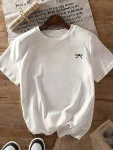 Summer Clothes 2026 Summer Shirt 2026 Loose Short Sleeve Dolman Style T-Shirt With Bow Print Loose And Comfortable Summer Tops Loose And Comfortable Summer Tops - High Quality And Breathable - 白色 - 查看 2