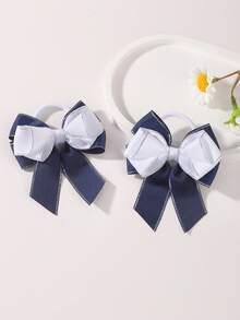 Set de 2 lazos de pelo estilo colegial azul marino, accesorios de pelo versátiles para niñas, bandas elásticas para moños - Multicolor - Ver 8