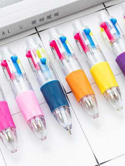 5Pcs Random Style Multi-Color Ballpoint Pens, Portable 4 In 1 Retractable Color Pen, Cute Kawaii Multifunctional Writing Pen, Smooth Ink Stationery For Note Taking Journal Planner Marking Daily Office School Use