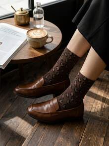 2 Pairs Leopard Print Knit Crew Socks, Soft Comfortable Casual Socks With Animal Pattern - Multicolor - View 3