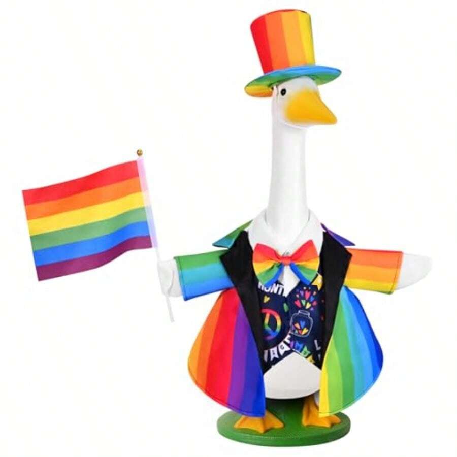 Rainbow Porch Goose Outfit Pride Goose Outfits LGBTQ Lawn Porch Goose Clothes Fits 23" Cement Plastic Goose Statue For Outdoor Garden Yard Patio Art Decor Suit - multicolor - 查看 1