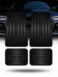 4 piezas Juego de alfombrillas de coche universales - Estampado geométrico abstracto 2D rojo y negro, alfombrillas antideslizantes para todo clima para parte delantera y trasera, decoración interior de coche de moda adecuada para sedán, SUV, camión, furgoneta - A - Ver 7