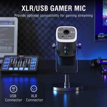 Podcast Sound Card Recording Studio Kit, Equipped With Dynamic XLR/USB Gaming Microphone, USB/XLR Microphone Set With Volume Slider/XLR Interface, Suitable For PC Gaming, Recording, Video, Vocals - Ampligame - FIFINE KS5 - Black - View 8