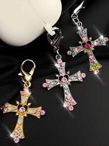 1pc/3pcs Elegant Crystal Cross Keychain, Metal Material, Suitable For Keys, Earphones, Bag Charms, Daily Wear Cross Pendant, Holiday Gift - Multicolor - View 8