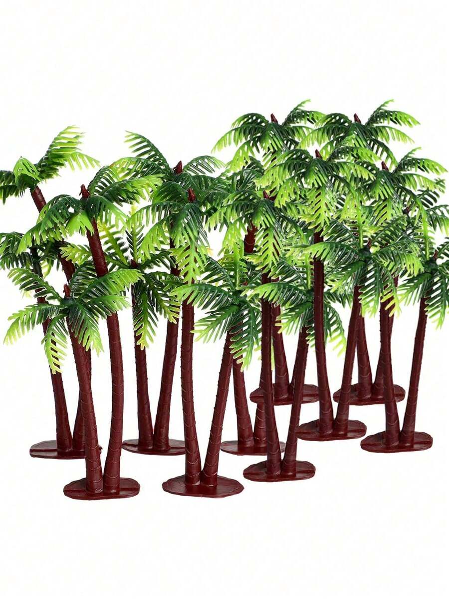 20/10/1pc Artificial Mini Palm Tree, Brown Trunk And Green Leaves, Coconut Tree Style, Soft Plastic Tropical Plant, Durable Aquarium Landscape Decor, Stable Base, Desktop Decoration, Tropical Hawaiian Style, Suitable For Home, Wedding, Outdoor Decor, Aquarium Landscape, Home Decor, Decorative Tree, Beach Theme Party And Scene Props - Coconut Trees - View 1
