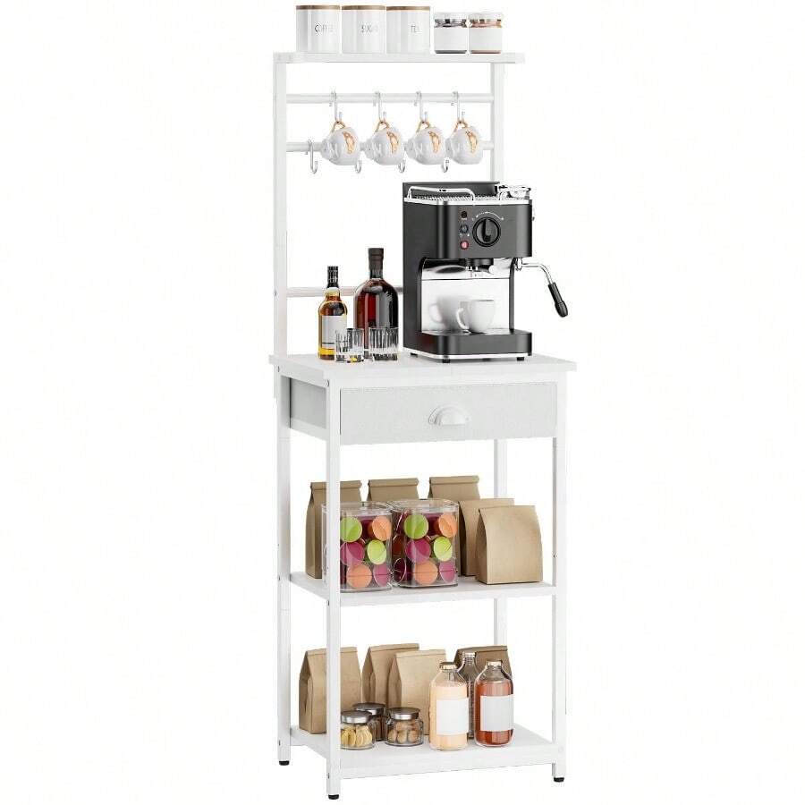 Coffee Bar Counter, Coffee Rack With Drawers, Hooks, Corner Bar Cabinet, Adjustable Height, Suitable For Baking Racks In The Kitchen And Living Room - White - View 1