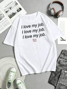 The Devil Wears, I Love My Job, Cotton T-Shirt With Sarcastic Quote - White - View 1