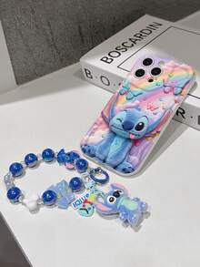 Disney Has Authorized, Phone Case - Chain Set, The Stitch Lilo & Stitch 3D Phone Case Plus A Silicone 3D Stitch Bracelet With Metallic Ring Removable Bracelet, Stitch And Angel Pattern, Compatible With Iphone17/16/15/14/13/12/11/XS/XR/X Plus Pro Max, A Stylish Cartoon Phone Case, The Perfect Gift Choice, Phone Protection, Durable Phone Cover, Great Gift For Friends And Family. - White - View 5