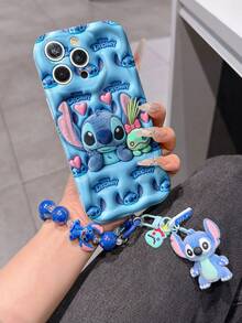 Disney Has Authorized, Phone Case - Chain Set, The Stitch Lilo & Stitch 3D Phone Case Plus A Silicone 3D Stitch Bracelet With Metallic Ring Removable Bracelet, Stitch And Angel Pattern, Compatible With Iphone17/16/15/14/13/12/11/XS/XR/X Plus Pro Max, A Stylish Cartoon Phone Case, The Perfect Gift Choice, Phone Protection, Durable Phone Cover, Great Gift For Friends And Family. - 白色 - 查看 1