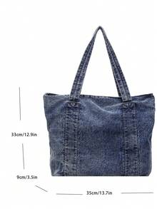 1pc Minimalist Large Capacity Denim Shoulder Tote Bag, Suitable For Outing, Travel, Shopping, Vacation - Blue - View 2